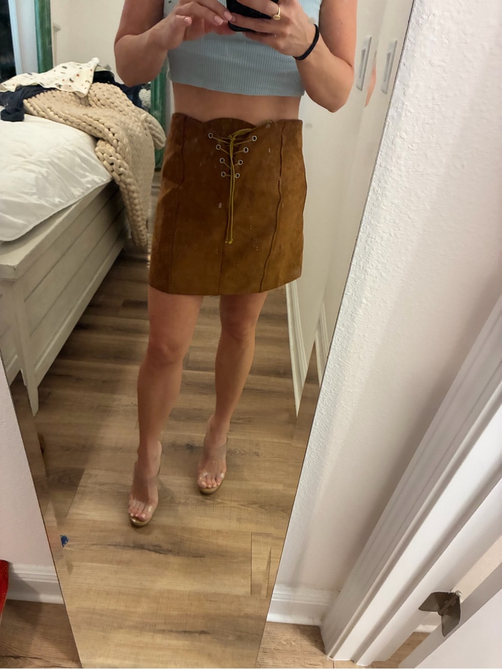Suede Lace-Up Mini Skirt - Brown - Picture 1 of 2